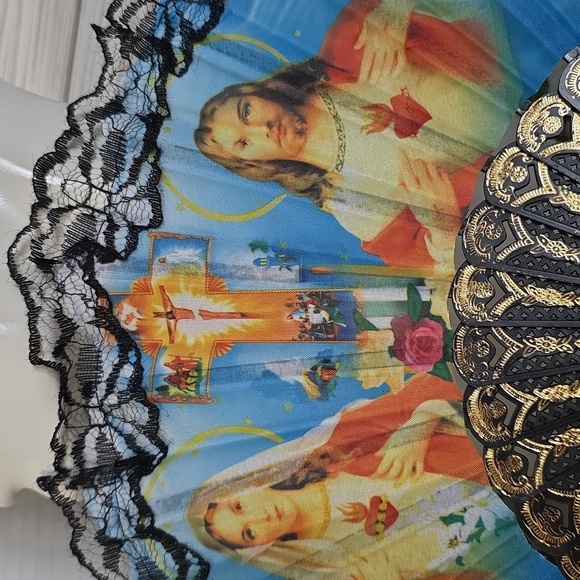Religious Jesus Mary and Cross Folding Hand Fan - Picture 5 of 6